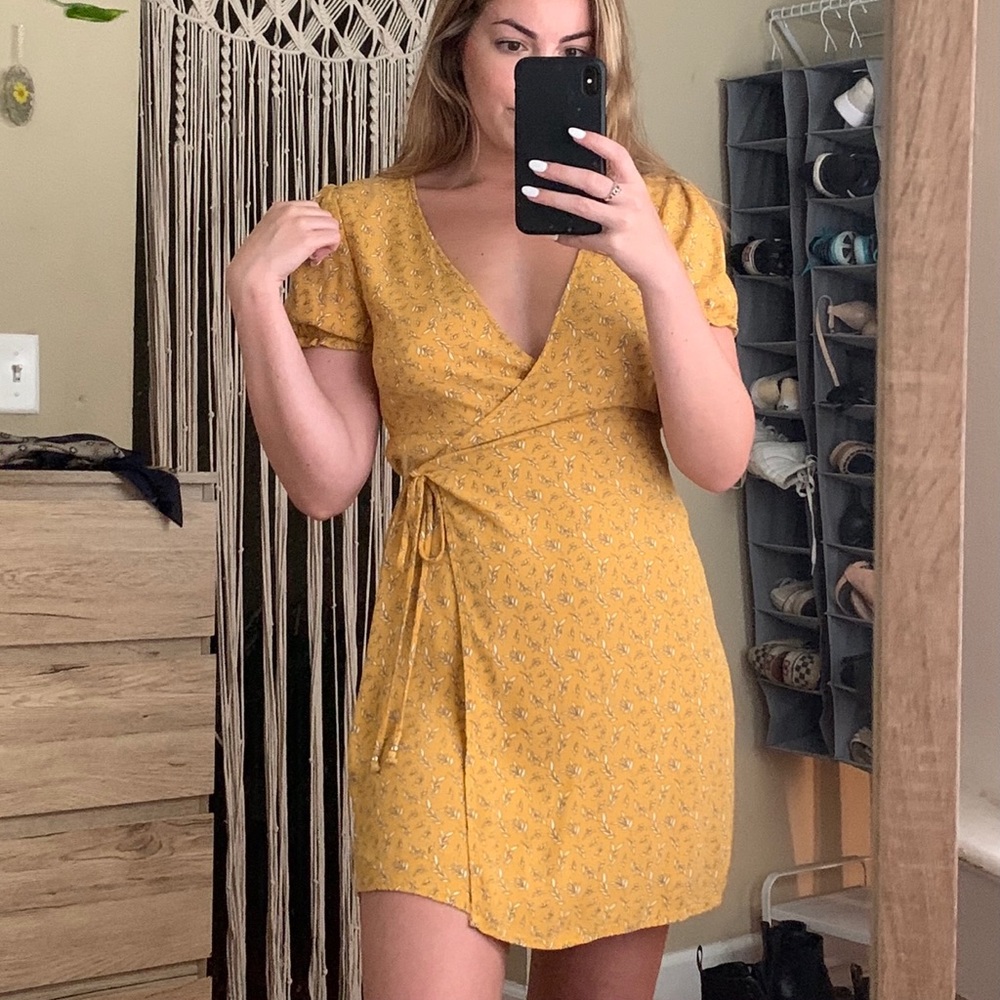 Yellow Floral Wrap Dress